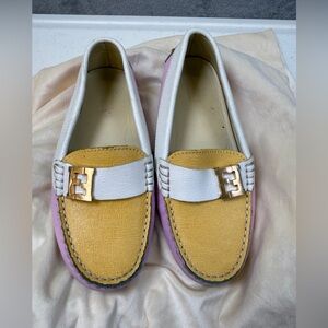 Girls Fendi Loafers Size 12.5/13 Pink Colorful Designer Yellow White